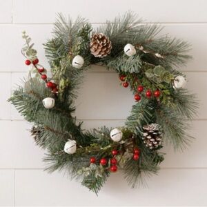 Mini Wreath - Glittered Pine With Berries And Bells